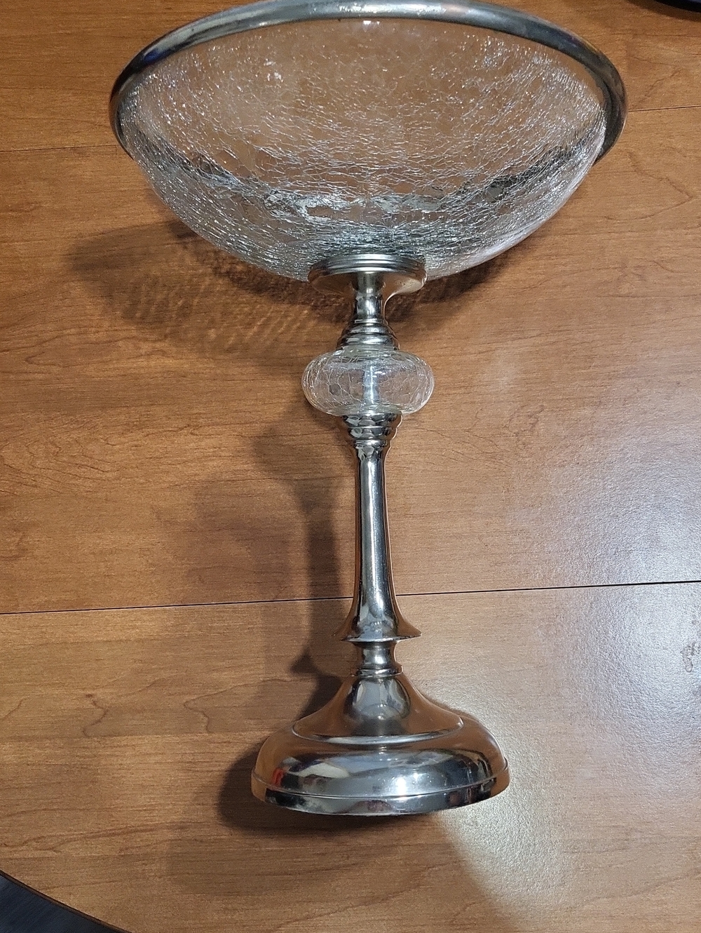 Vintage Silver Glass Crackle Compote Pedestal Bowl